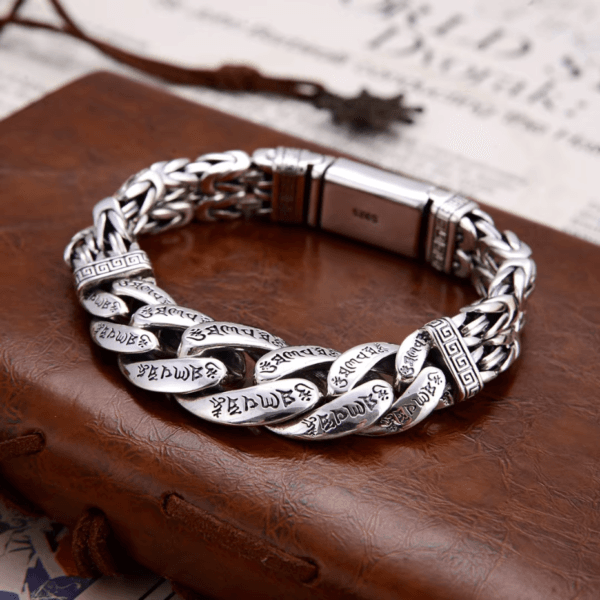 Bracelets for Men S925 Sterling Silver Retro Mantra Turn Wind Bracelet Men's