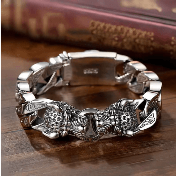 Bracelets for Men S925 Silver Mens Leopard Horsetail Woven Double Leopard Head Bracelet Locomotive Cool Buckle Mens