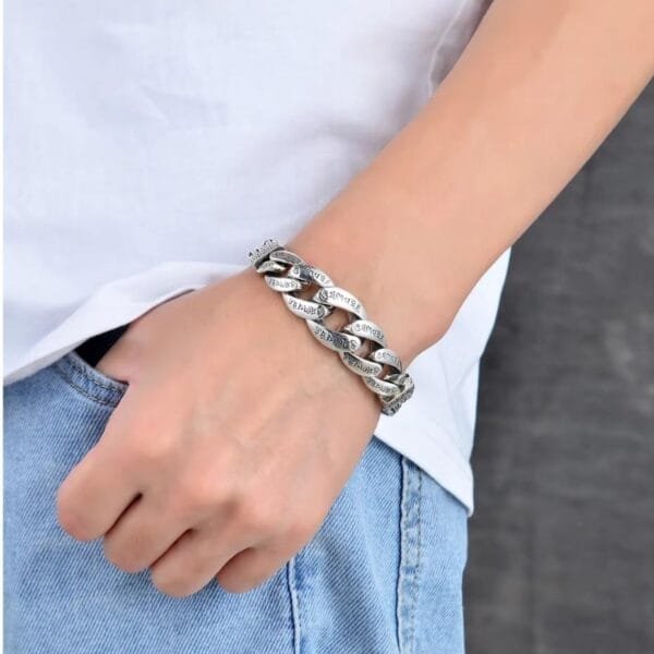 Bracelets for Men S925 Sterling Silver Retro Mantra Turn Wind Bracelet Men's