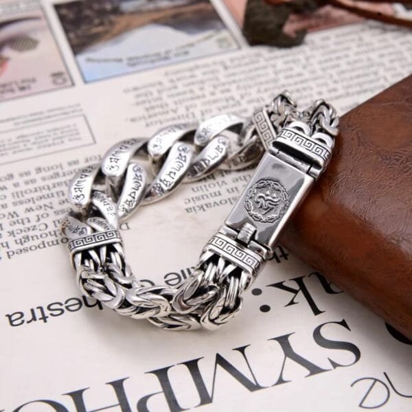 Bracelets for Men S925 Sterling Silver Retro Mantra Turn Wind Bracelet Men's