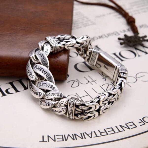 Bracelets for Men S925 Sterling Silver Retro Mantra Turn Wind Bracelet Men's