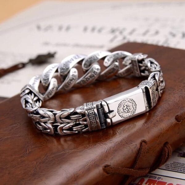 Bracelets for Men S925 Sterling Silver Retro Mantra Turn Wind Bracelet Men's