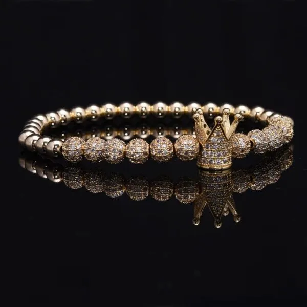 Luxury Bracelets For Men 3pcs Set Luxury Royal King Crown Dice Charm CZ Ball Elastic Bracelet Mens Fashion Bracelets Bangles