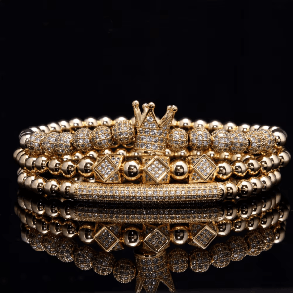 Luxury Bracelets For Men 3pcs Set Luxury Royal King Crown Dice Charm CZ Ball Elastic Bracelet Mens Fashion Bracelets Bangles