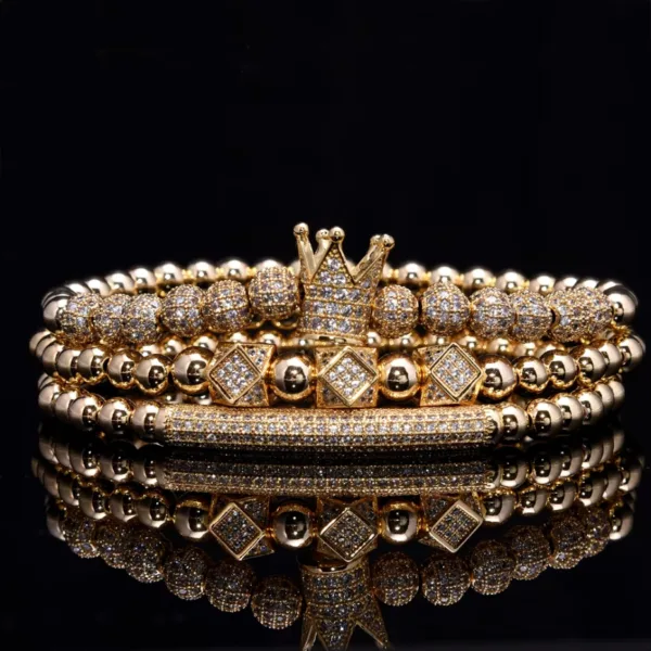 Luxury Bracelets For Men 3pcs Set Luxury Royal King Crown Dice Charm CZ Ball Elastic Bracelet Mens Fashion Bracelets Bangles