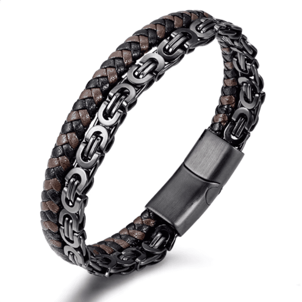 Luxury Men Bracelet Stacked Genuine Leather Bracelets for Men Gentle Braided Black Brown Real Leather Bangle Byzantine Chain