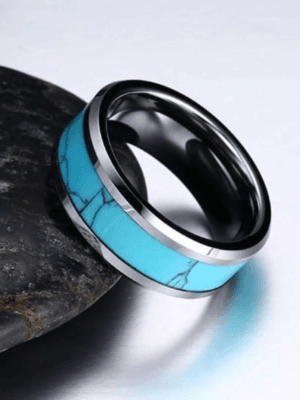 Men Ring Tungsten Royal Turquoise Ring Inlay Wedding RingTes Ring