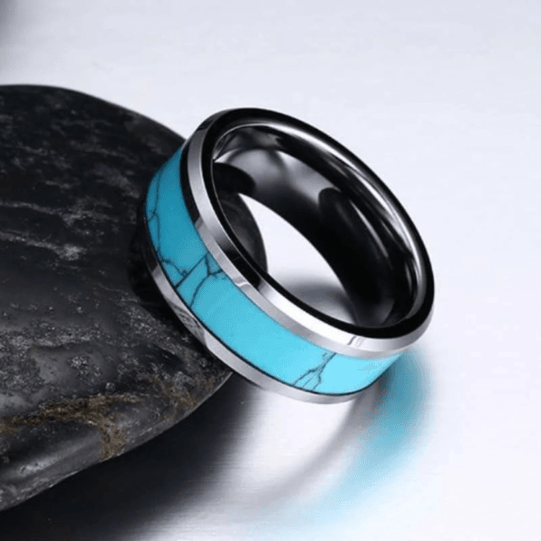 Men Ring Tungsten Royal Turquoise Ring Inlay Wedding RingTes Ring