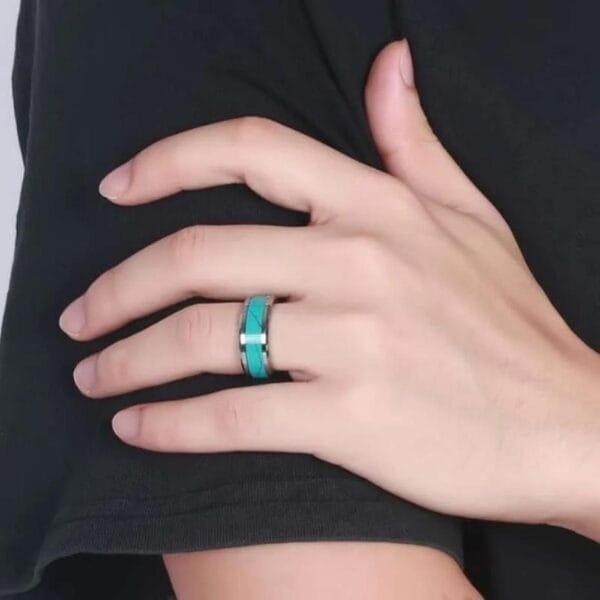 Men Ring Tungsten Royal Turquoise Ring Inlay Wedding RingTes Ring