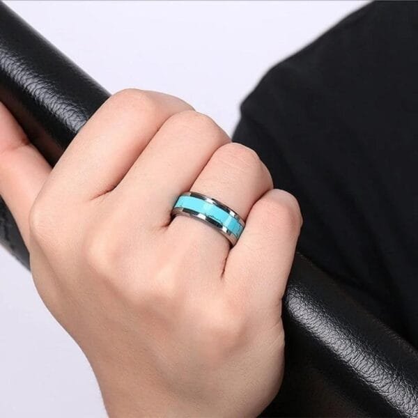 Men Ring Tungsten Royal Turquoise Ring Inlay Wedding RingTes Ring