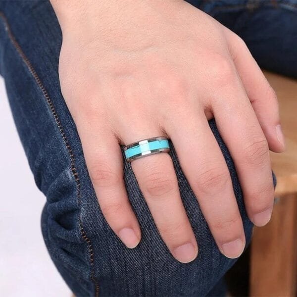 Men Ring Tungsten Royal Turquoise Ring Inlay Wedding RingTes Ring