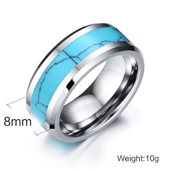 Men Ring Tungsten Royal Turquoise Ring Inlay Wedding RingTes Ring