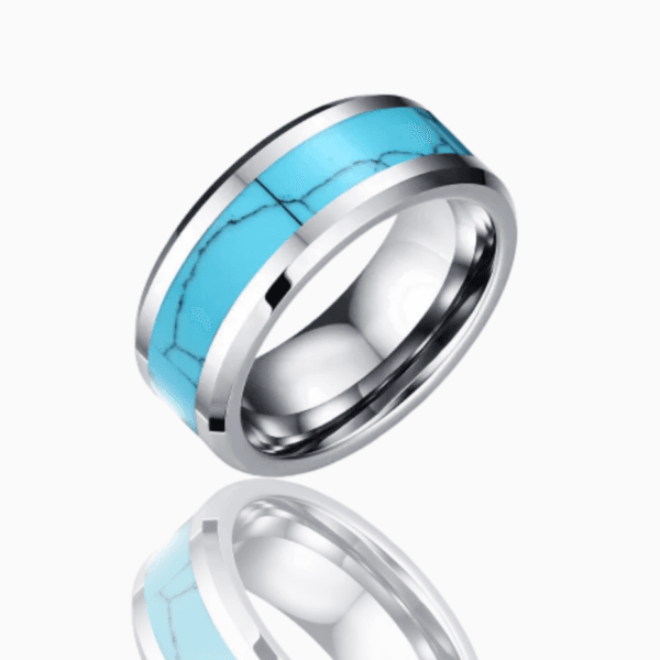 Men Ring Tungsten Royal Turquoise Ring Inlay Wedding RingTes Ring