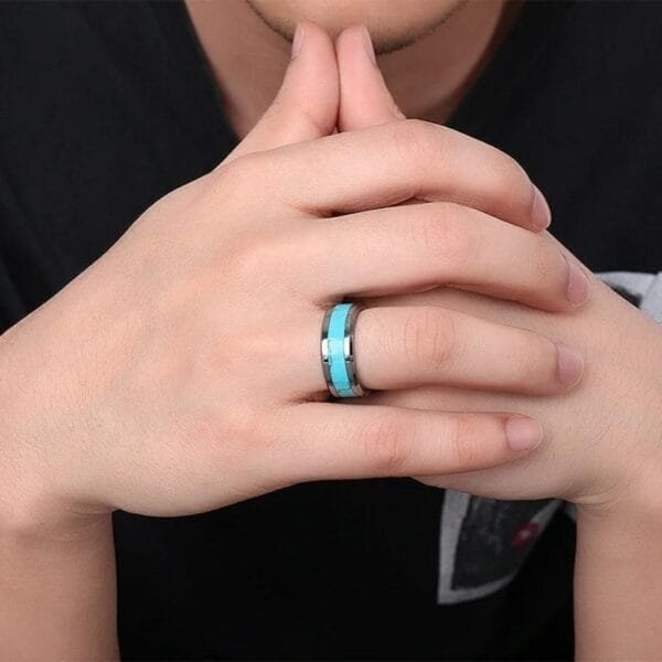 Men Ring Tungsten Royal Turquoise Ring Inlay Wedding RingTes Ring