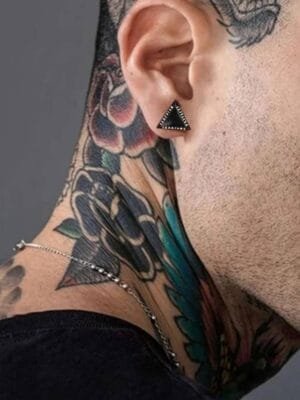 Mens Stud Earrings for Male Norse Viking Runes Triangle Titanium Stud Earrings for Men