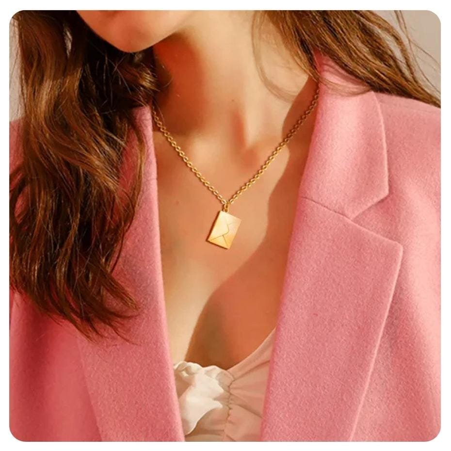 New Trendy Envelope Necklaces for Women Girls Jewelry Gold Color Titanuam Steel Email Pendant