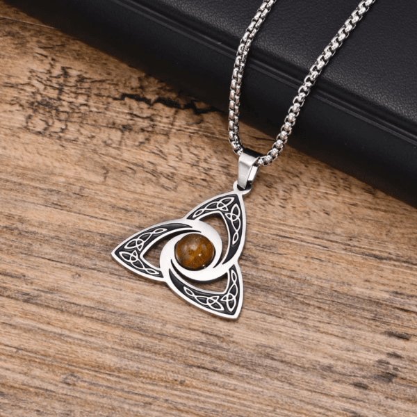 Necklace for Men Ethnic Celtic Knot Necklaces for Men Titanium Steel Tiger Eye Stone Charm Choker Collar