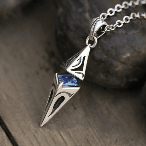 Necklace for Men Stylish Blue Stone Necklaces for Men Stainless Steel Cube Geometric Pendant Collar Jewelry Birthday Party