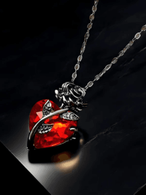 Necklace for Women Gothic Rose Red Love Necklace Women s Y2K Grunge Jewelry Dainty Silver Color