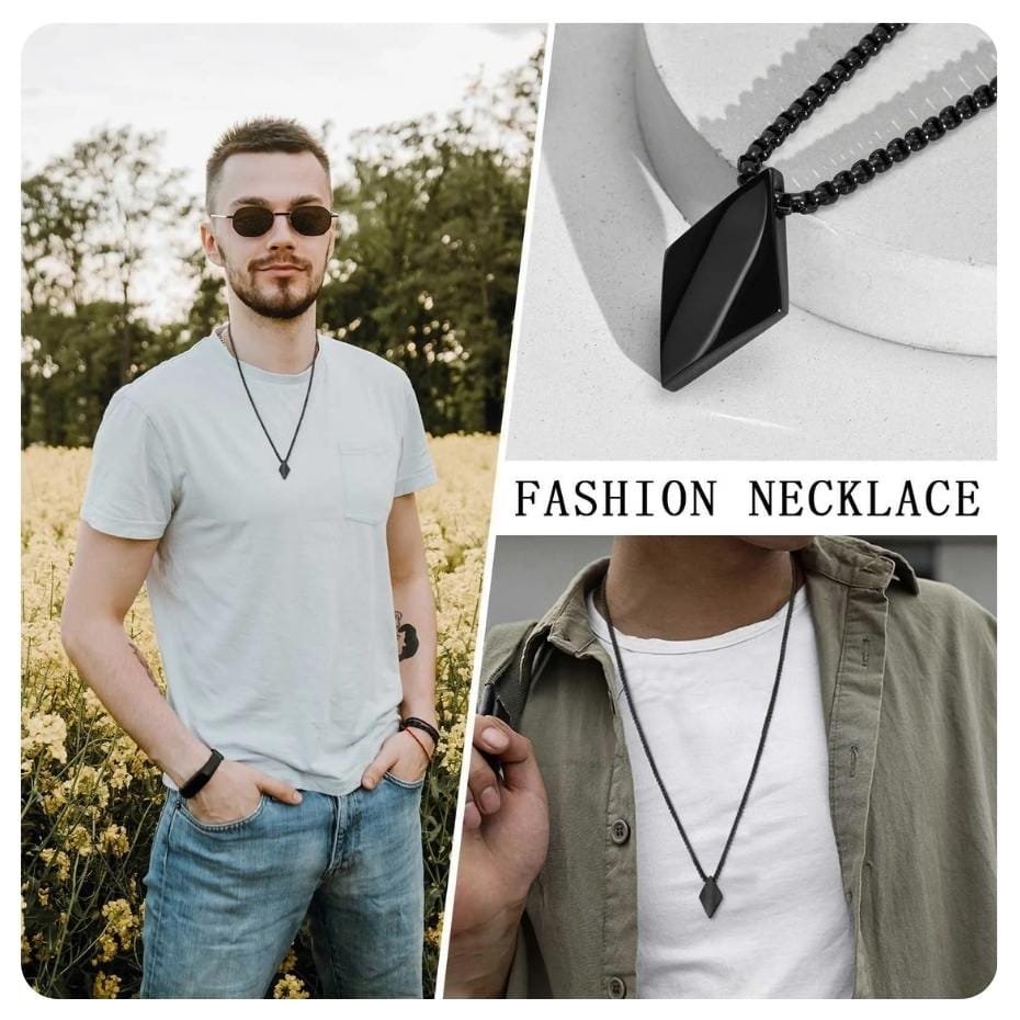 New Pendant Rhombus Necklace for Men Stainless Steel Geometric Pendant with Adjustable Box Chain Simple Classic Minimalist
