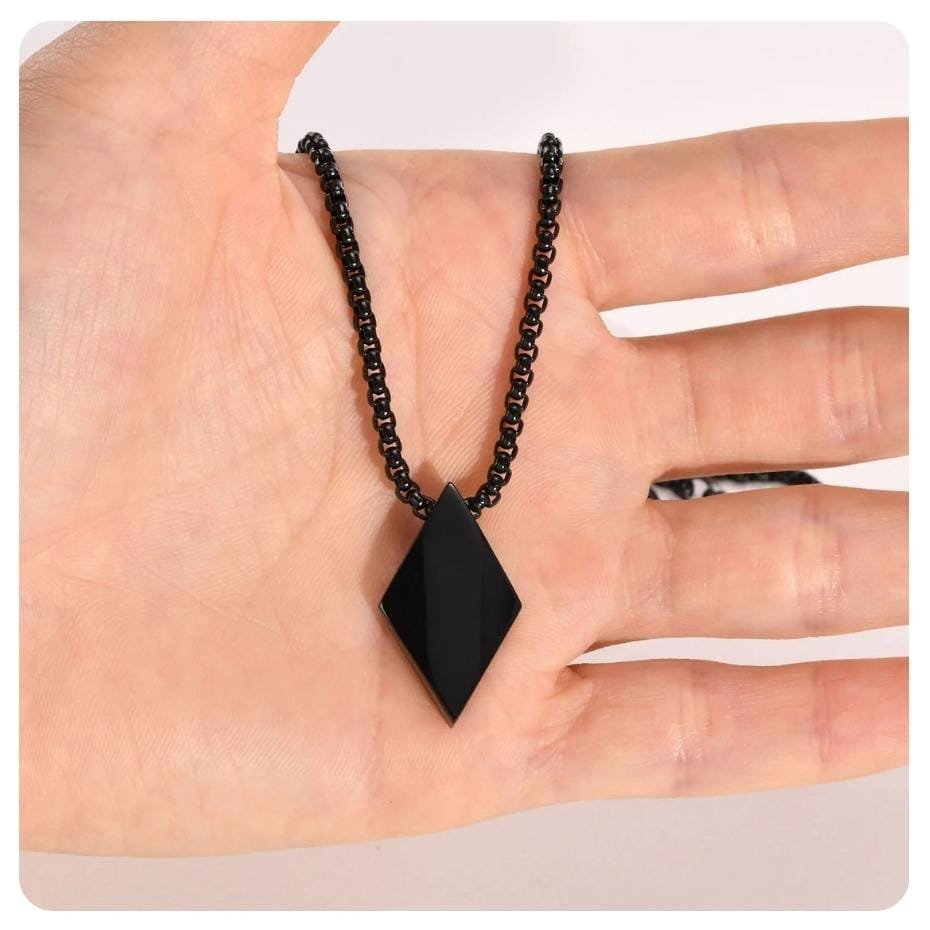 New Pendant Rhombus Necklace for Men Stainless Steel Geometric Pendant with Adjustable Box Chain Simple Classic Minimalist