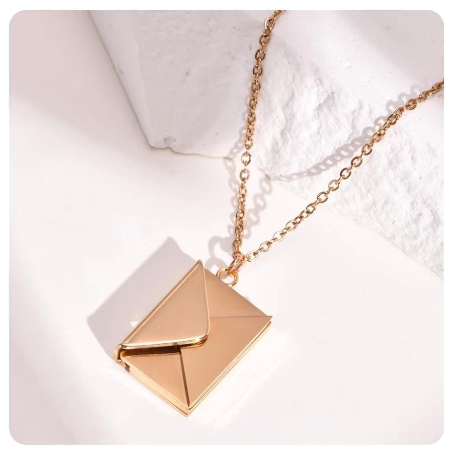 New Trendy Envelope Necklaces for Women Girls Jewelry Gold Color Titanuam Steel Email Pendant