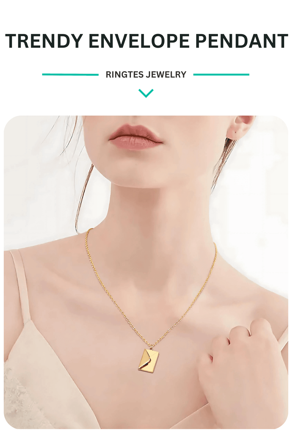 New Trendy Envelope Necklaces for Women Girls Jewelry Gold Color Titanuam Steel Email Pendant