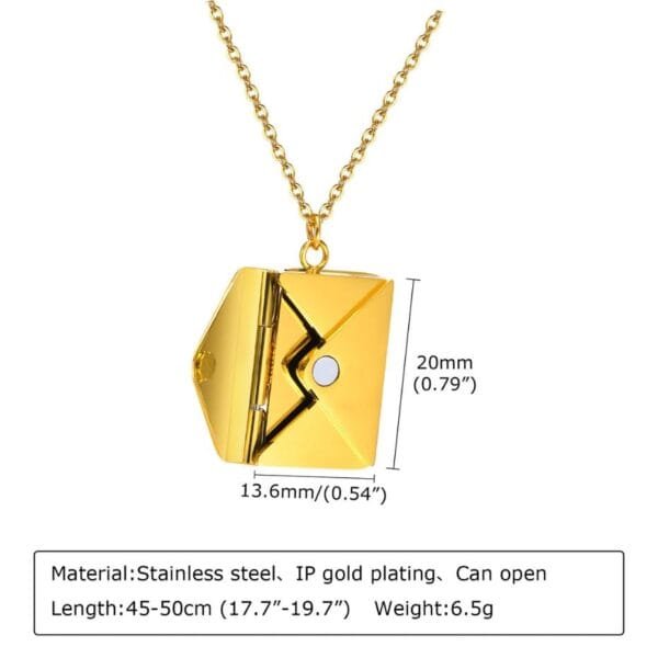 New Trendy Envelope Necklaces for Women Girls Jewelry Gold Color Titanuam Steel Email Pendant