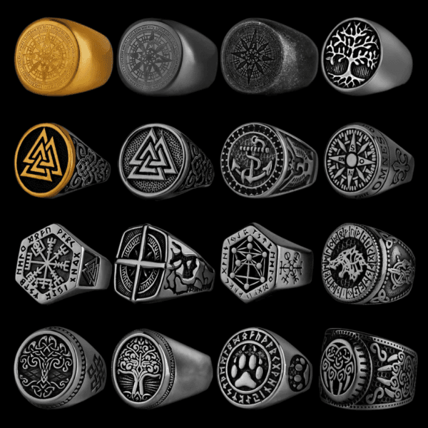 Viking Ring For Men Nordic Viking Stainless Steel Ring Anchor Compass Tree of Life Viking Rune Wolf