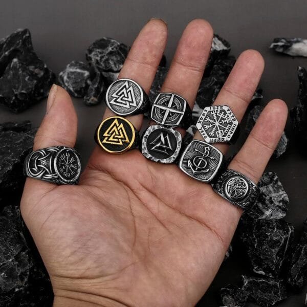 Viking Ring For Men Nordic Viking Stainless Steel Ring Anchor Compass Tree of Life Viking Rune Wolf