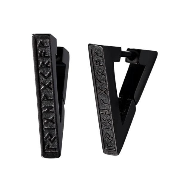 Vintage Norse Viking Runes Silver Black Earrings Triangle Titanium Steel Nordic Piercing Ear Studs