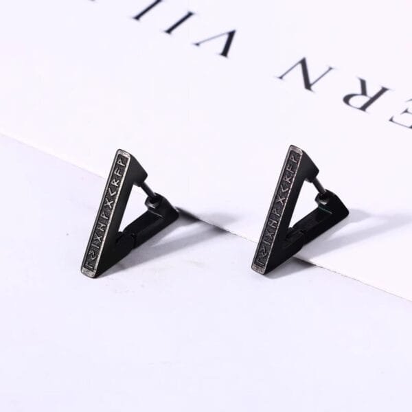 Vintage Norse Viking Runes Silver Black Earrings Triangle Titanium Steel Nordic Piercing Ear Studs