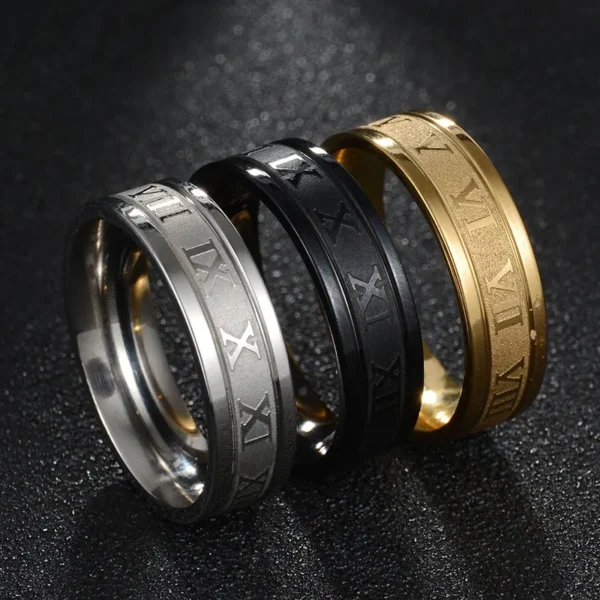 Modern Ring Vintage Roman Numbers Ring Temperament Fashion 6mm Width