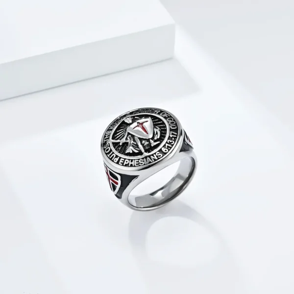 Titanium Ring vintage-templar-shield ring for men