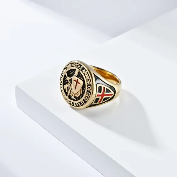 Titanium Ring vintage-templar-shield ring for men