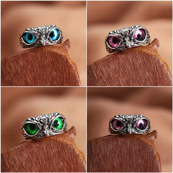 Wisdom Owl Rings Vintage Owl Rings For Women Men Design Multicolor Owl Eye Finger Rings Silver Color Adjustable Opening