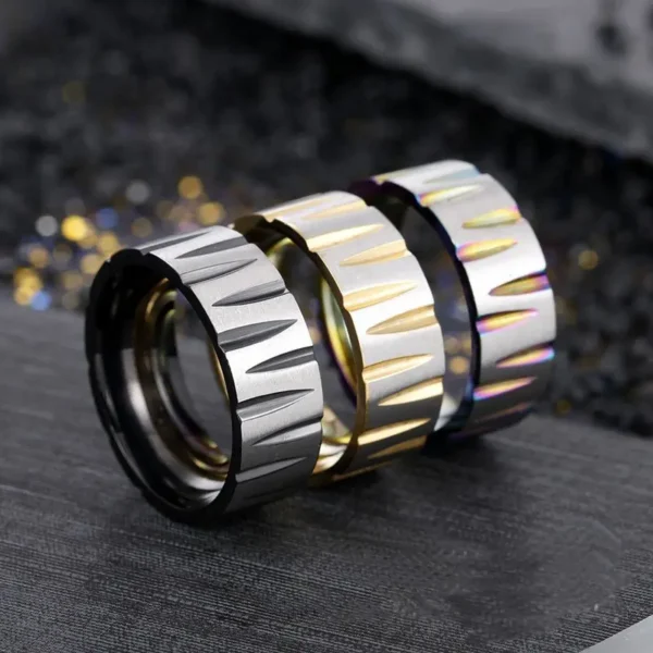 Rainbow Color Titanium Steel Groove V Ring For Men