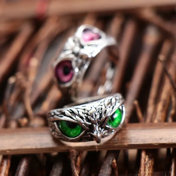 Wisdom Owl Rings Vintage Owl Rings For Women Men Design Multicolor Owl Eye Finger Rings Silver Color Adjustable Opening