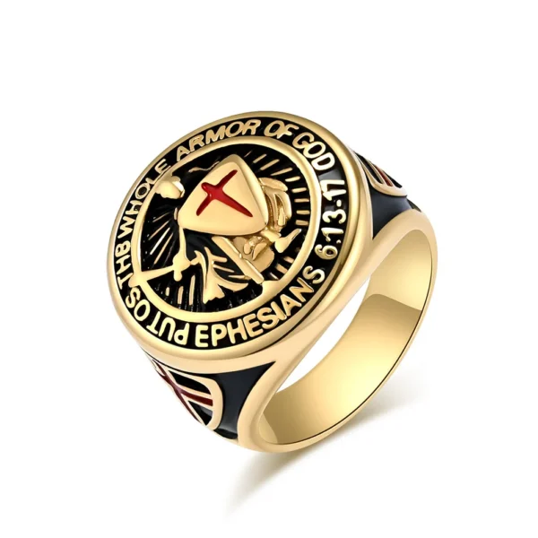 Titanium Ring vintage-templar-shield ring for men