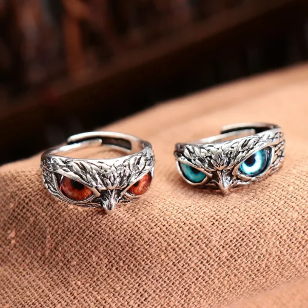Wisdom Owl Rings Vintage Owl Rings For Women Men Design Multicolor Owl Eye Finger Rings Silver Color Adjustable Opening