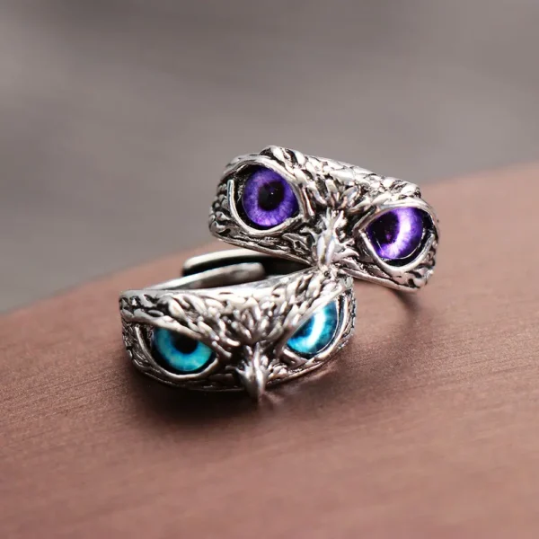 Wisdom Owl Rings Vintage Owl Rings For Women Men Design Multicolor Owl Eye Finger Rings Silver Color Adjustable Opening