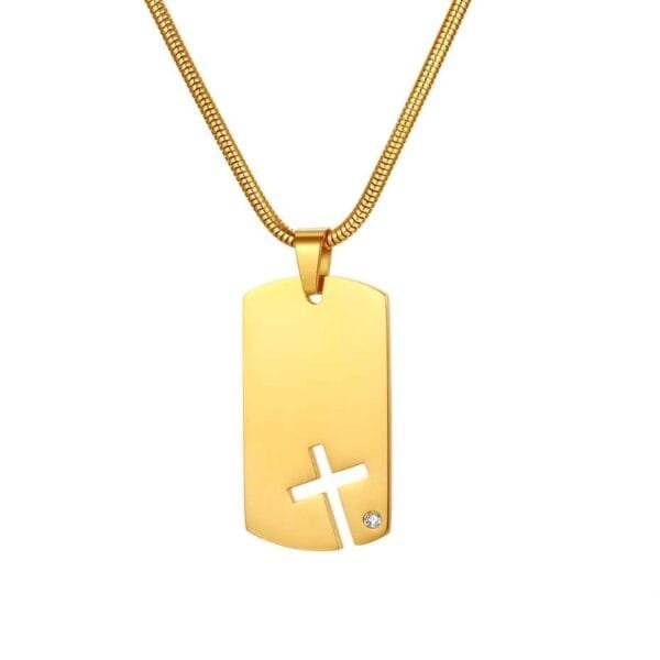 Necklace For Men Side Cross Dog Tag Pendant