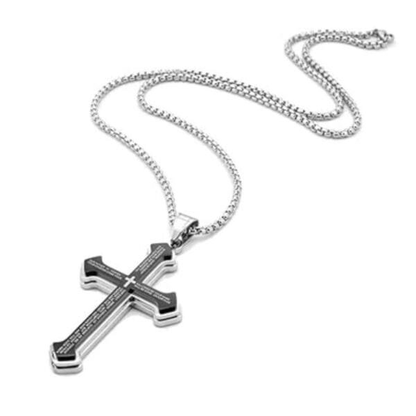 Croos Necklace 2025 Vintage Christian Bible Text Titanium Steel Cross Necklace for Men Perfect Party and Birthday Gift