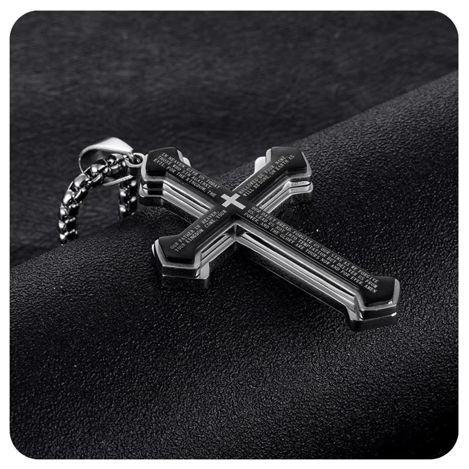Croos Necklace 2025 Vintage Christian Bible Text Titanium Steel Cross Necklace for Men Perfect Party and Birthday Gift 