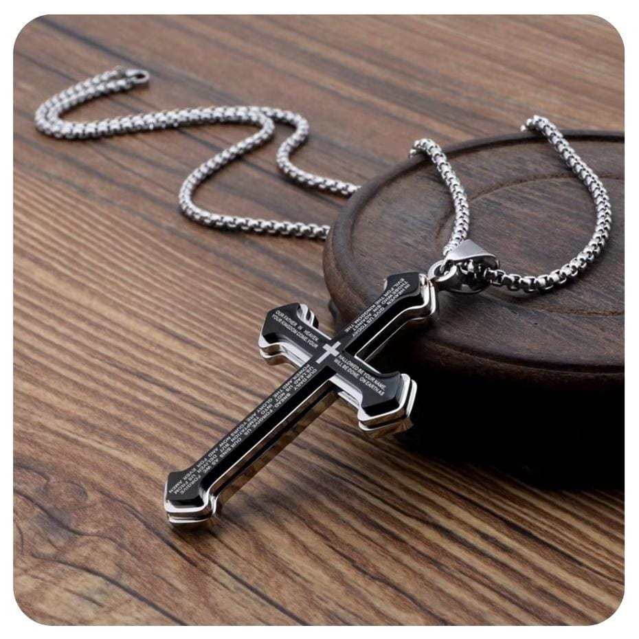 Croos Necklace 2025 Vintage Christian Bible Text Titanium Steel Cross Necklace for Men Perfect Party and Birthday Gift 