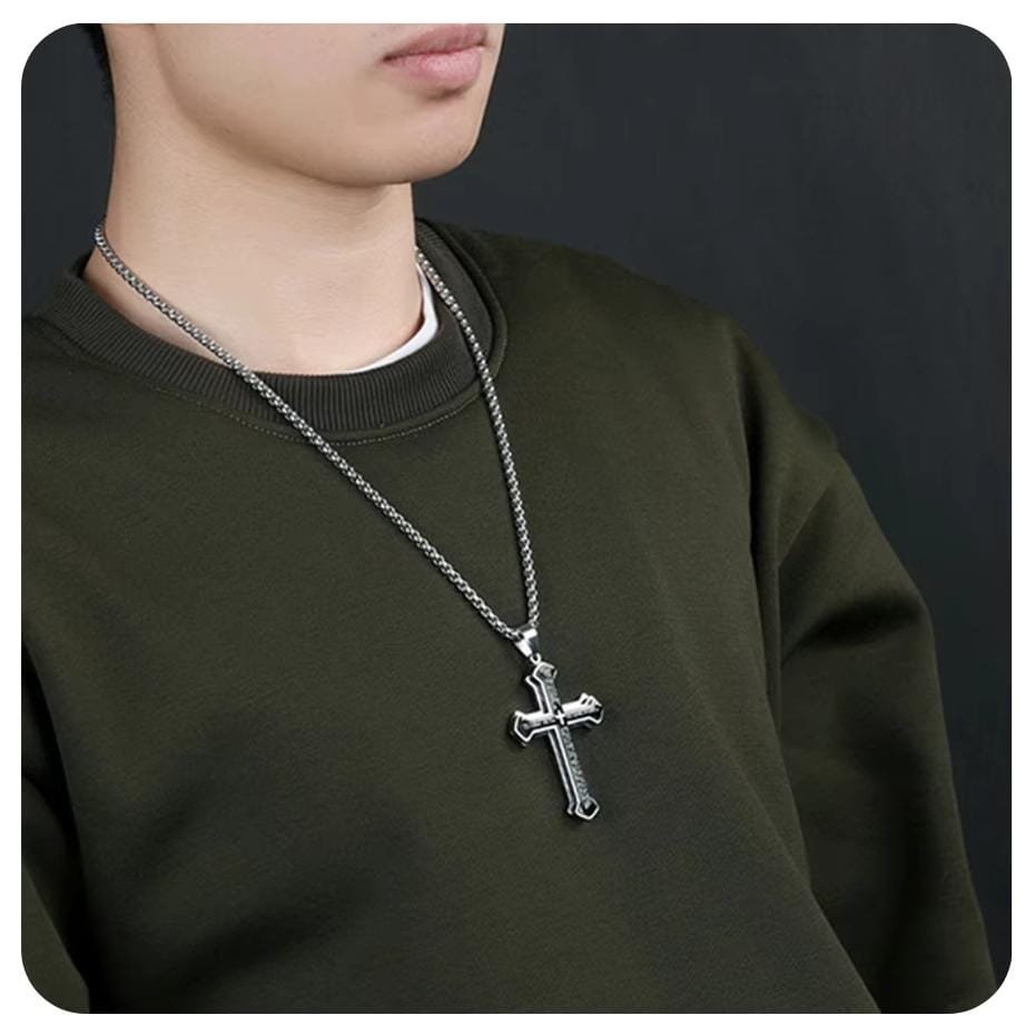 Croos Necklace 2025 Vintage Christian Bible Text Titanium Steel Cross Necklace for Men Perfect Party and Birthday Gift 