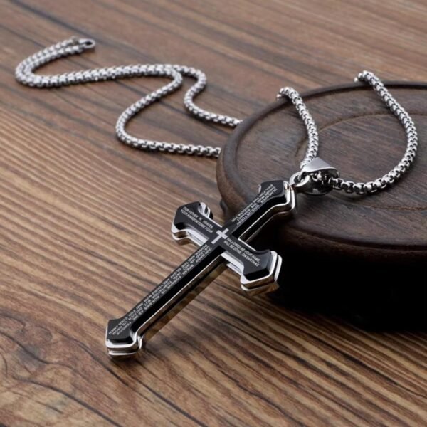 Croos Necklace 2025 Vintage Christian Bible Text Titanium Steel Cross Necklace for Men Perfect Party and Birthday Gift