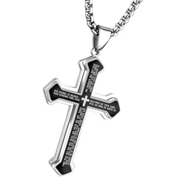 Croos Necklace 2025 Vintage Christian Bible Text Titanium Steel Cross Necklace for Men Perfect Party and Birthday Gift