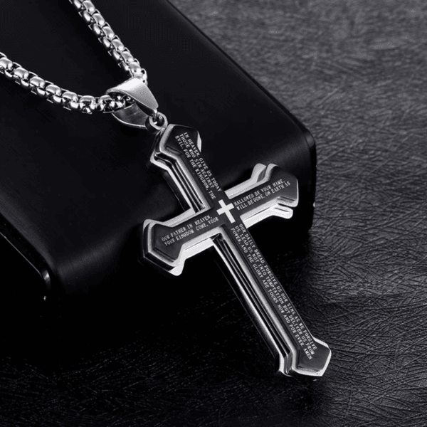 Croos Necklace 2025 Vintage Christian Bible Text Titanium Steel Cross Necklace for Men Perfect Party and Birthday Gift