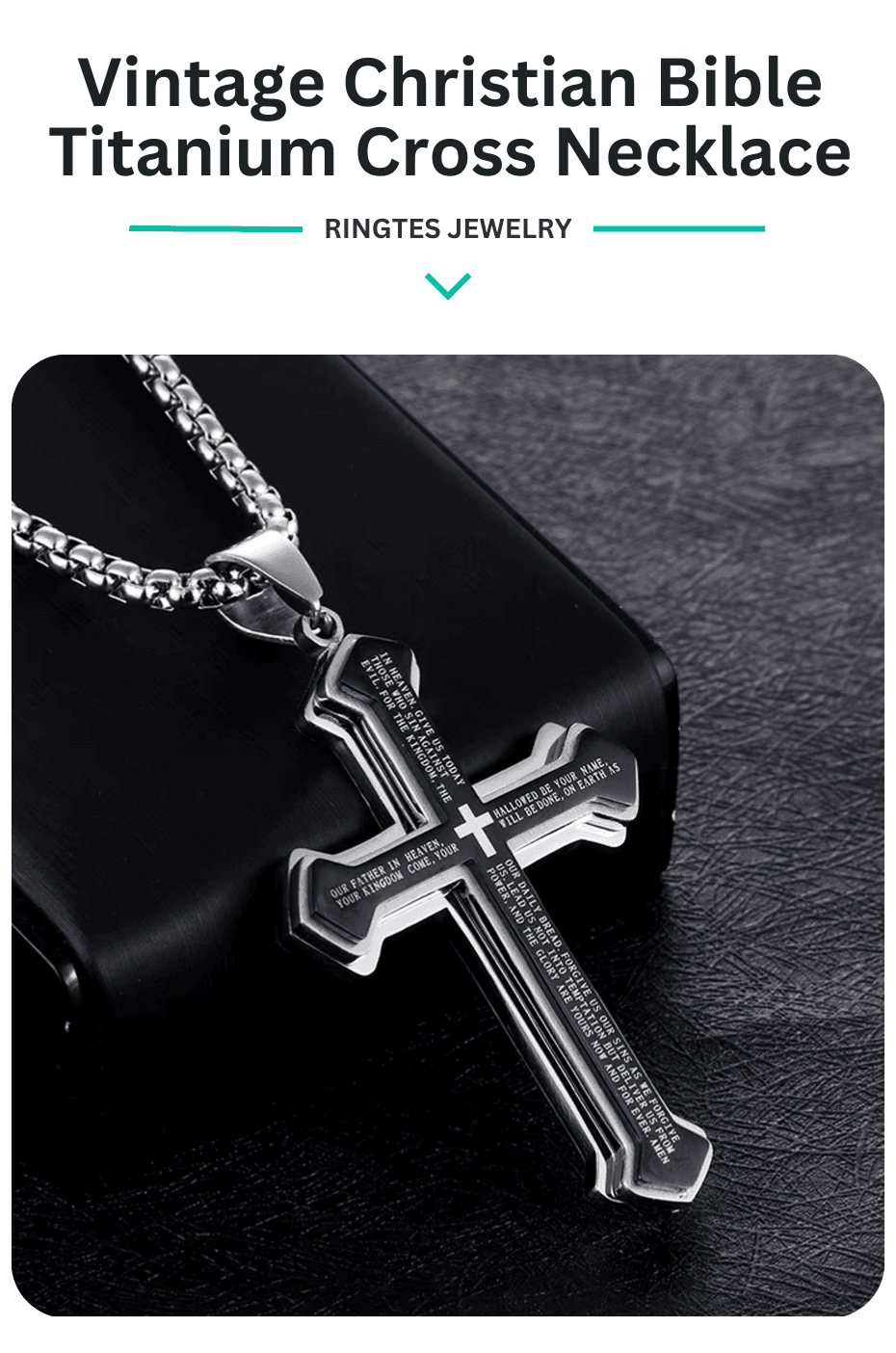 Croos Necklace 2025 Vintage Christian Bible Text Titanium Steel Cross Necklace for Men Perfect Party and Birthday Gift 